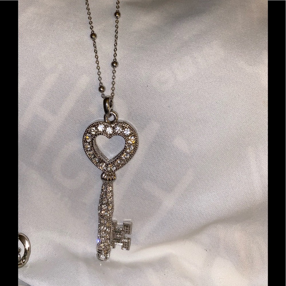 Rhinestone silver key necklace